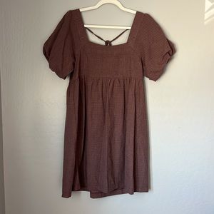 Puff Sleeve Purple Gingham Mini Dress